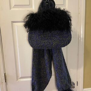 Romag knit purple & green black faux fur handbag.